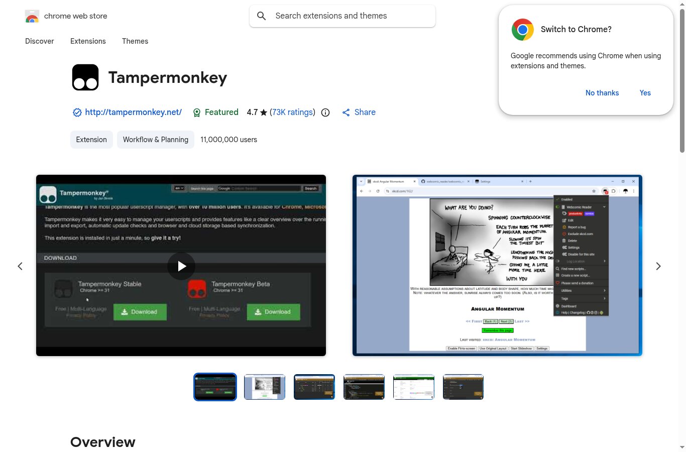 Chrome 应用商店中的 Tampermonkey